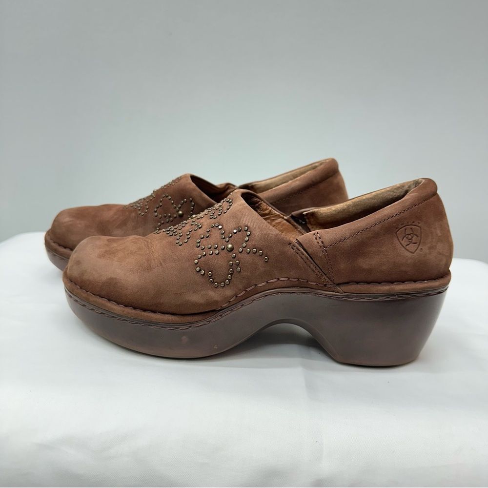 Ariat western wear clogs‎ shoes brown leather rhinestone floral omen's 8.5
